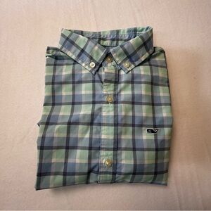 Vineyard Vines Pastel Green and Blue Plaid Kids Button Down Shirt